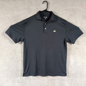 Masters Tech Mens Golf Polo Shirt Medium Charcoal Gray Striped Performance Logo